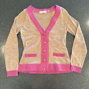 Charlie & Robin Pink‎ Tan Classic Feminine 100% Wool Cardigan Med